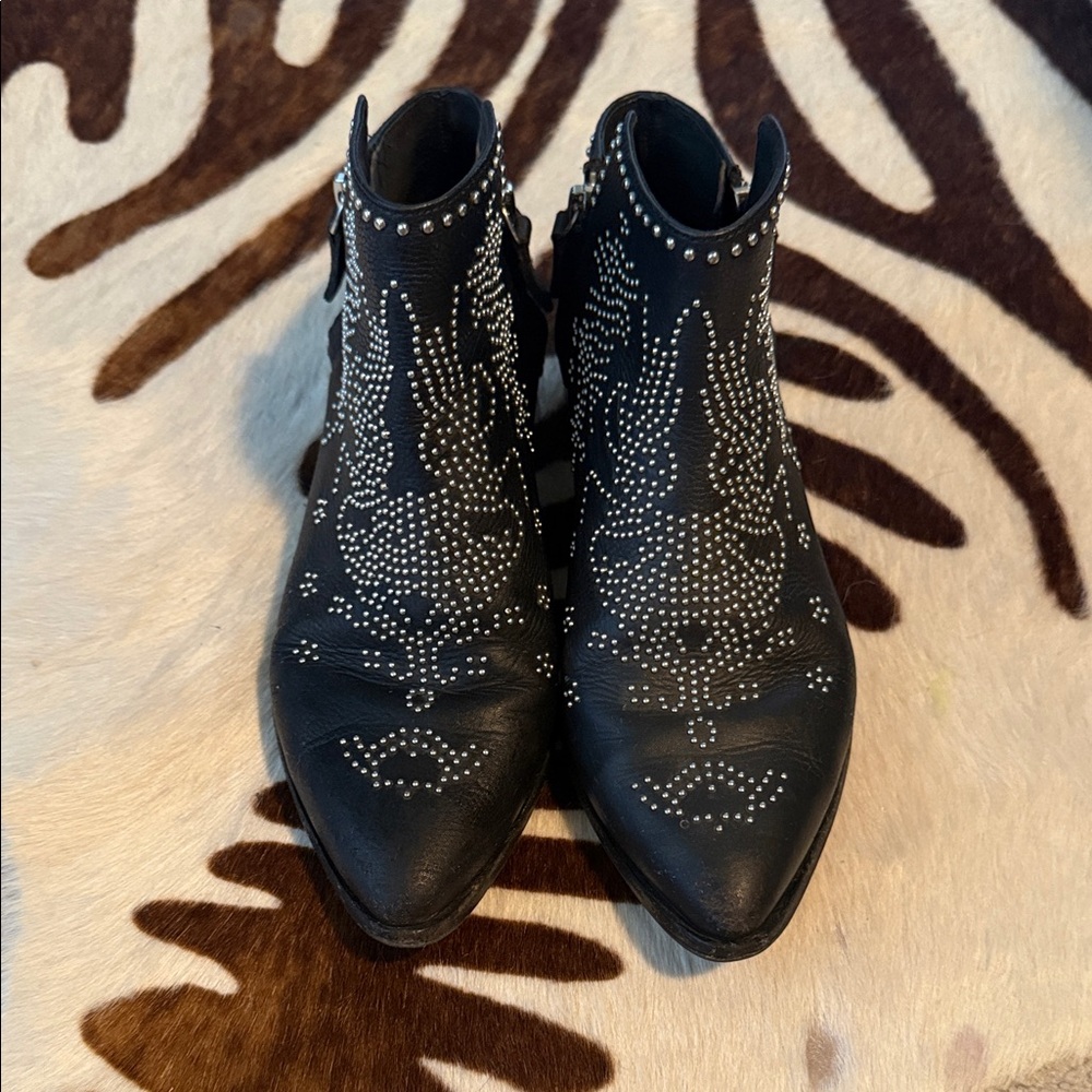 Studded Black Leather Ankle Booties